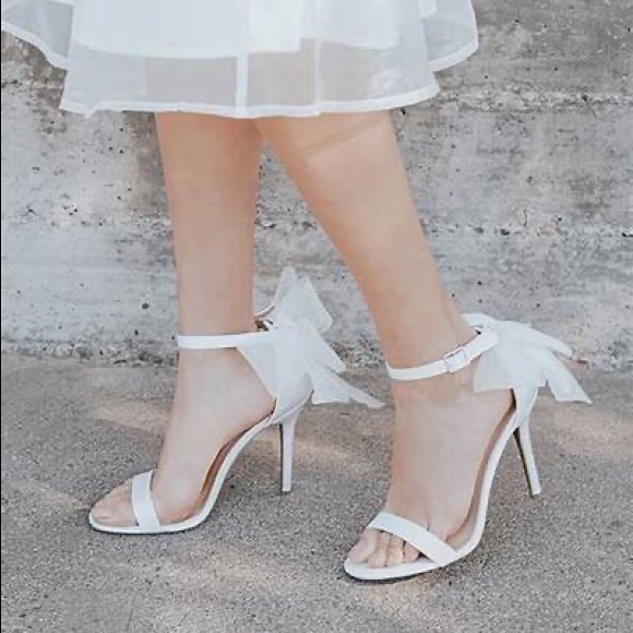 Lulus Ayanna Ivory Satin Bow Ankle Strap High Heel Sandals Size 6.5 - Picture 2 of 16